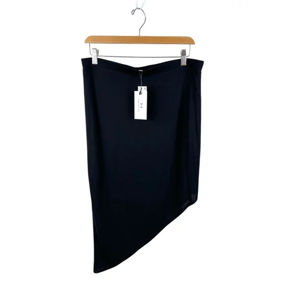 * NEW Halston Black Viscose Jersey Pull On Asymmetrical Skirt Size S - Picture 2 of 5